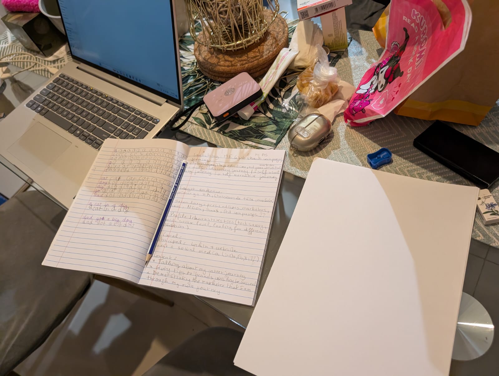 Open notebook with reflections